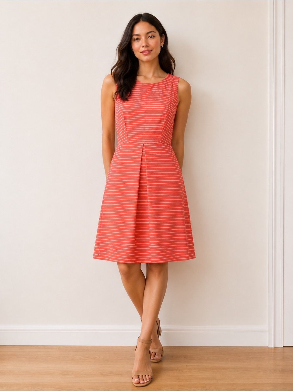 GAP Coral Pink & White Striped Linen Blend Sleeveless  Dress Size 4